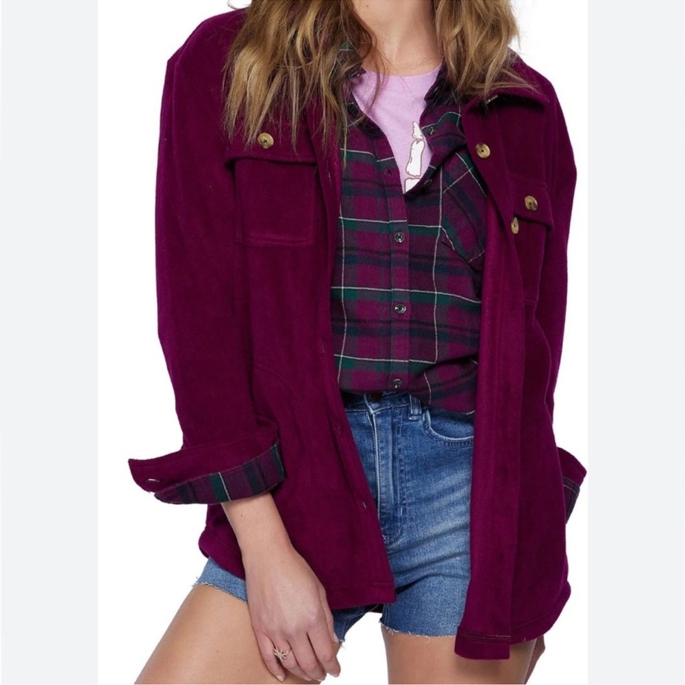 O’Neill Collins Women's Solid Fleece Long Sleeve Burgundy Purple Shacket Shirt